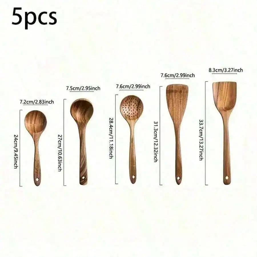 5pcs Wooden Spoons Lightweight And Heat Resistant