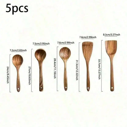 5pcs Wooden Spoons Lightweight And Heat Resistant
