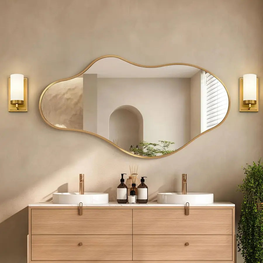 20x36 Gold Boho Abstract Asymmetrical Wall Mirror