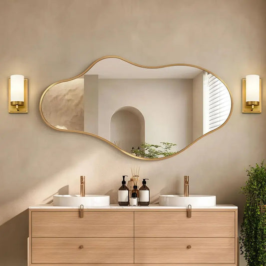 20x36 Gold Boho Abstract Asymmetrical Wall Mirror
