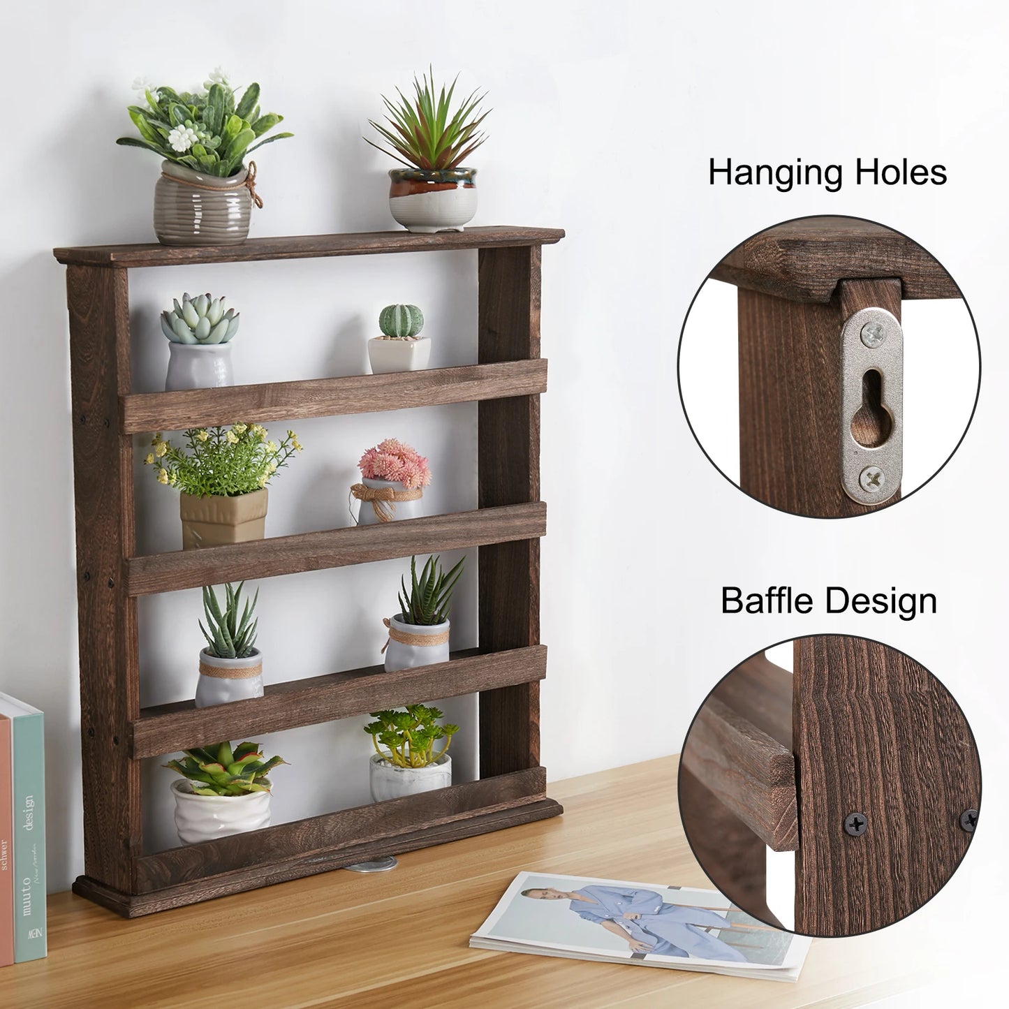 Wooden Wall Mount Spice Rack Holder