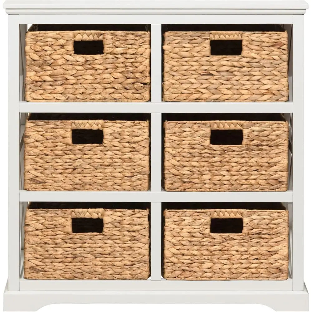 3 Tier X-Side End Storage Cabinet 6 Wicker Basket