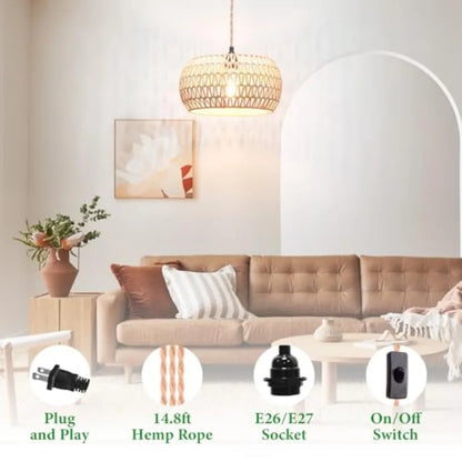 Plug in Pendant Light Rattan Hanging Lamp