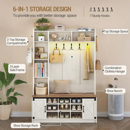 Storage Coat Rack Wood Furniture 7 Hooks