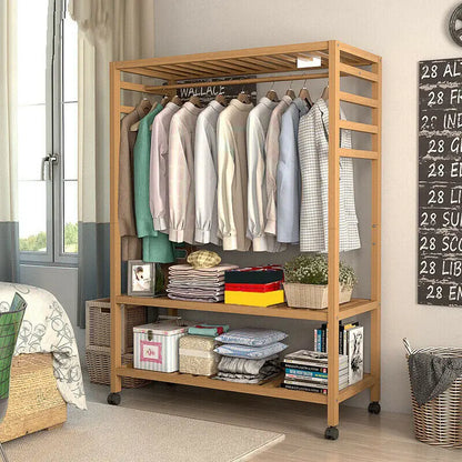 Heavy Duty Wooden Clothes Rail Rack Wardrobe