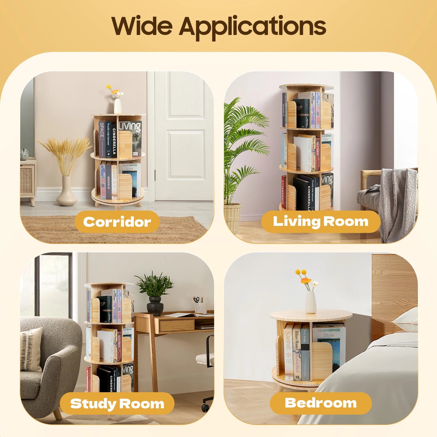 Wooden Bookcase Rotatable Stand Multifunctional Showcase Organizer