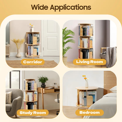Wooden Bookcase Rotatable Stand Multifunctional Showcase Organizer