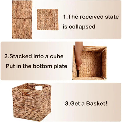 Set of 2 Collapsible Cube Wicker Storage Baskets