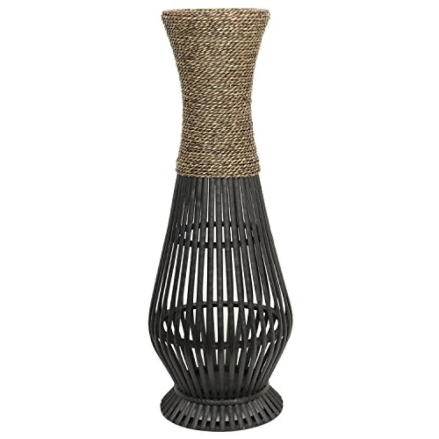 Tall Bamboo Wood Floor Vase 26" High