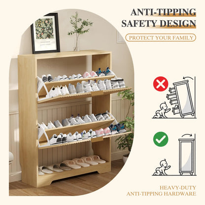 Narrow Shoe Storage Cabinet With 2 Flip Drawers