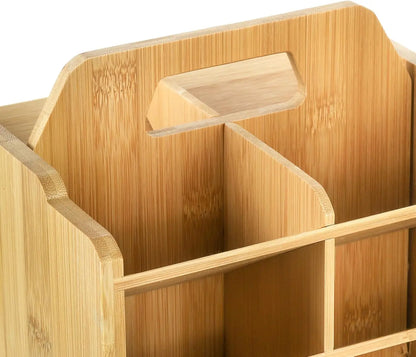Rotating Bamboo Pen Holder Organizer Desk Stand