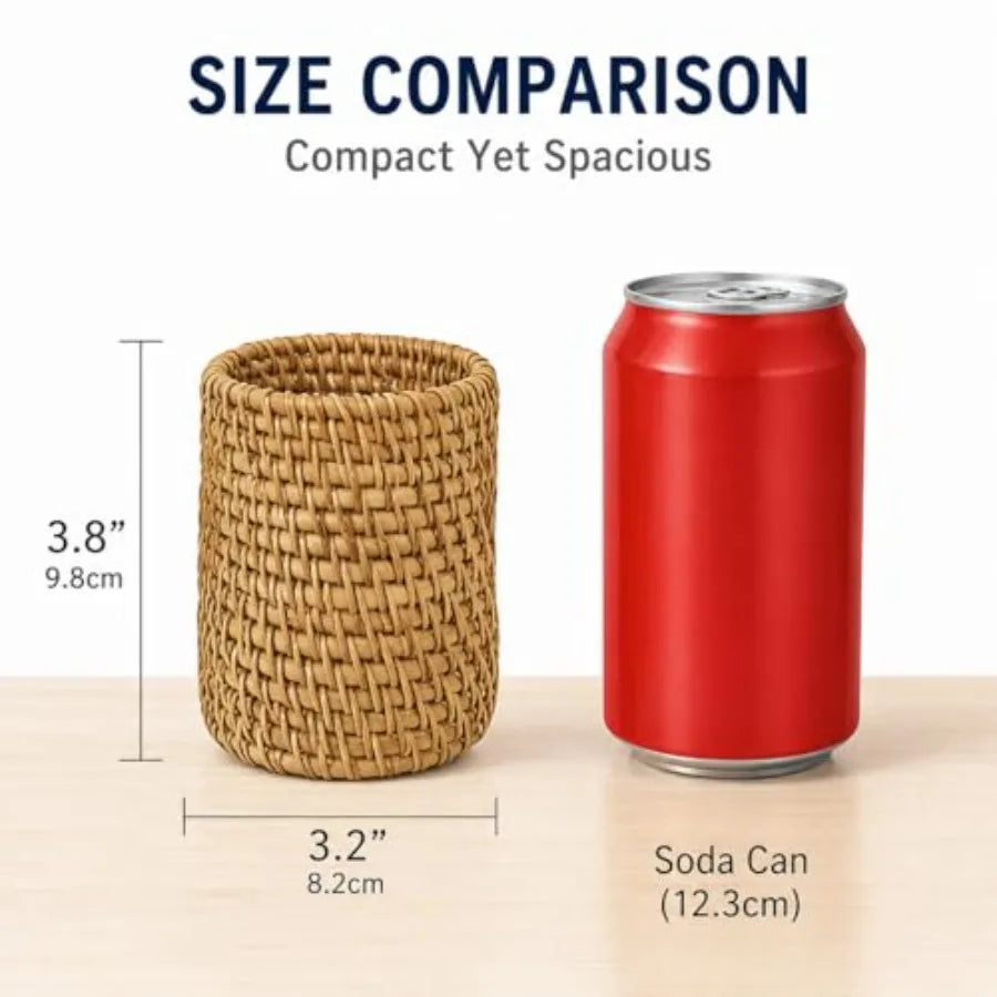 Wicker Rattan Pencil Holder Desk Organizer Cup