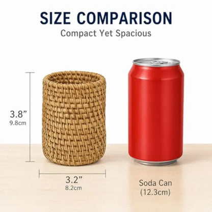 Wicker Rattan Pencil Holder Desk Organizer Cup