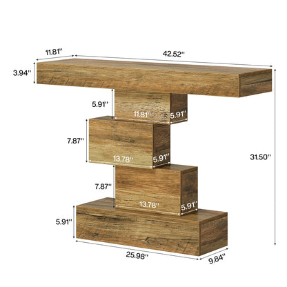 Console Table Narrow Wood  with Geometric Base