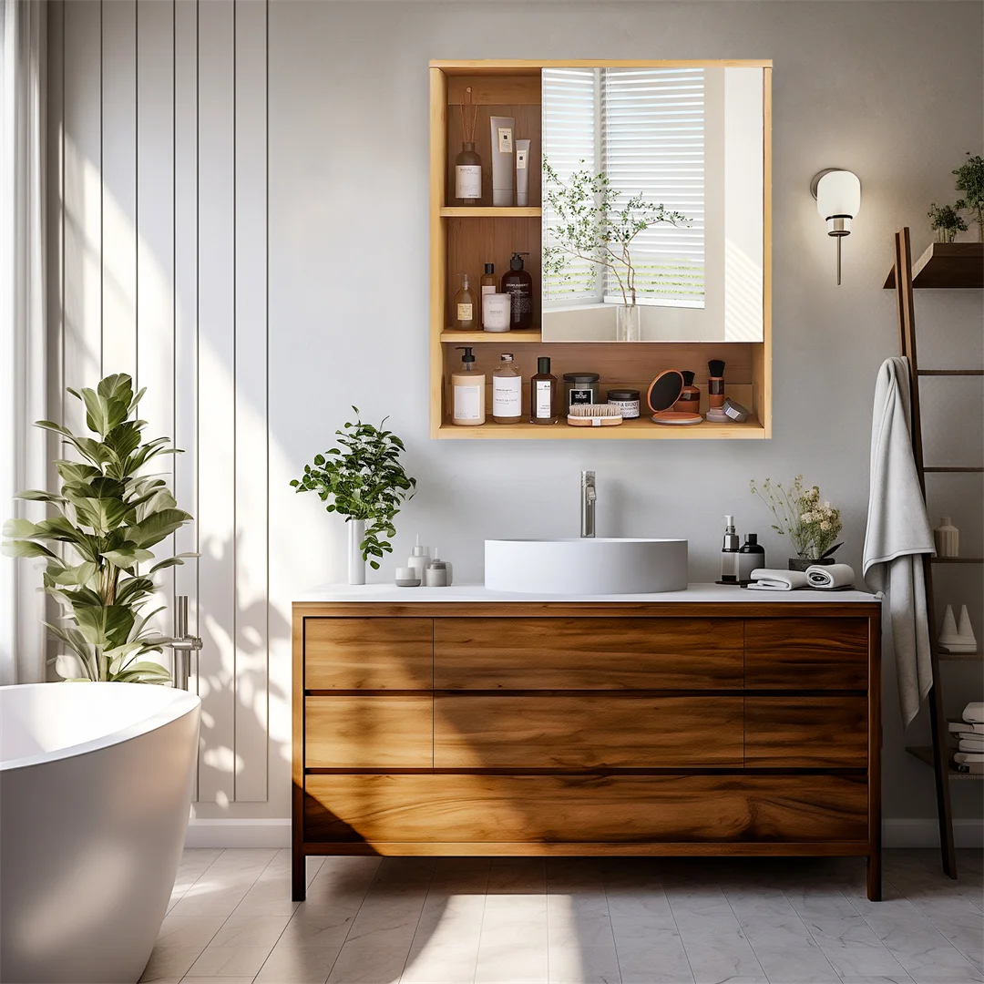 Wooden Medicine Cabinet Wall Mounted Bathroom Vanity Mirror
