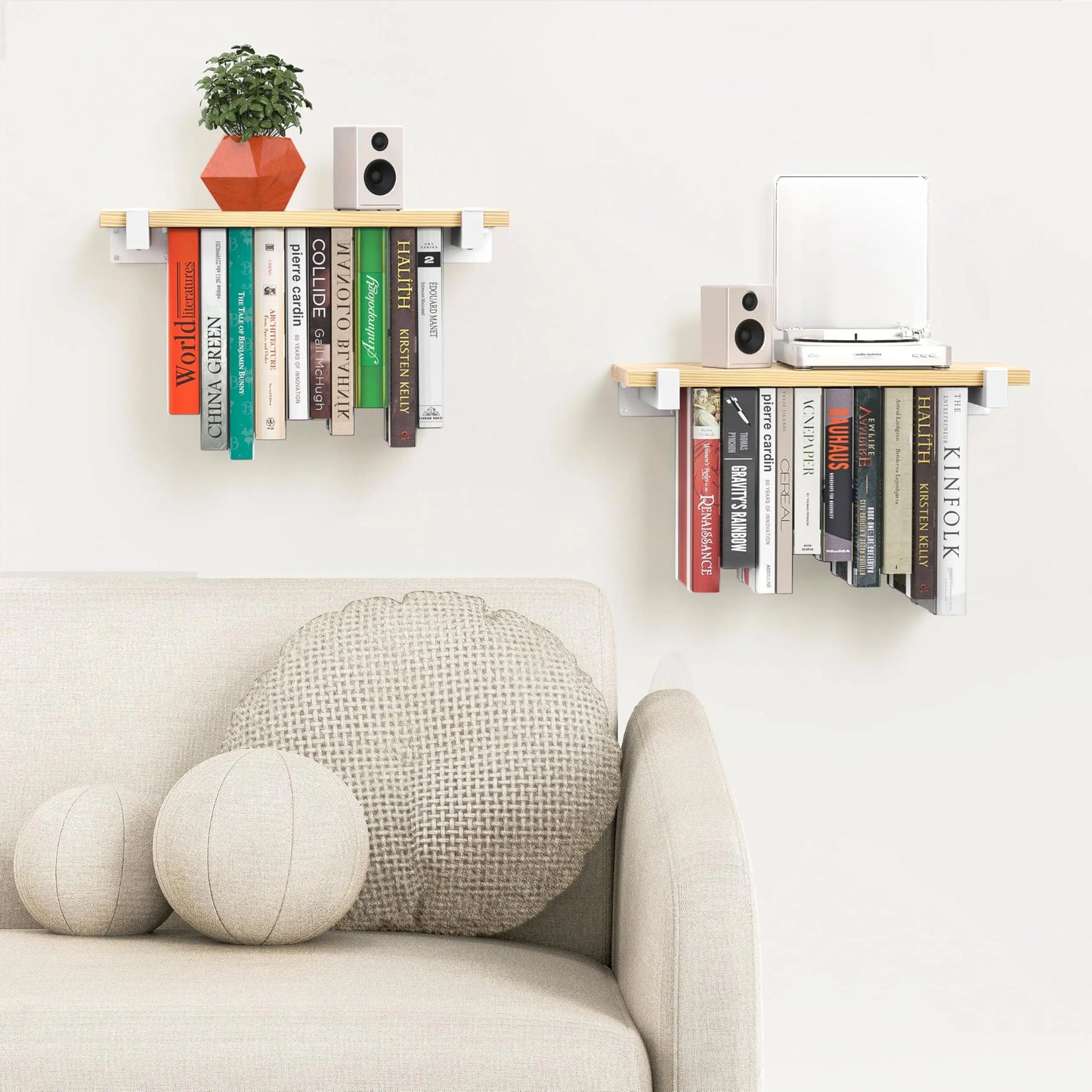 2 Set Floating Bookshelf Pine Wood White Bracket