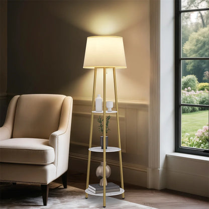Modern Tripod Floor Lamp with 3 Shelves