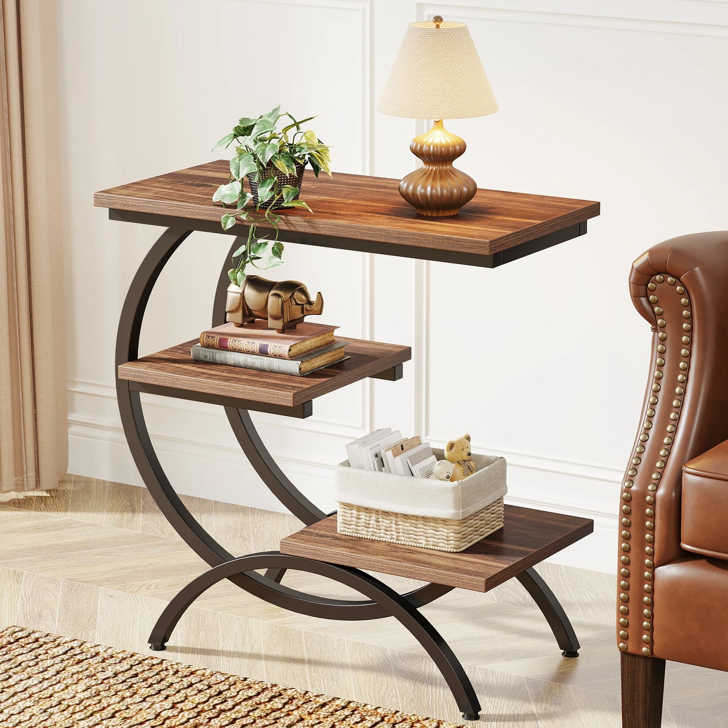 3-Tier Small Table with Storage Shelves