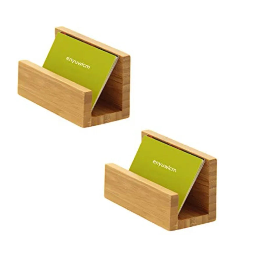 2 Pack Bamboo Wood Desktop Business Card Holder