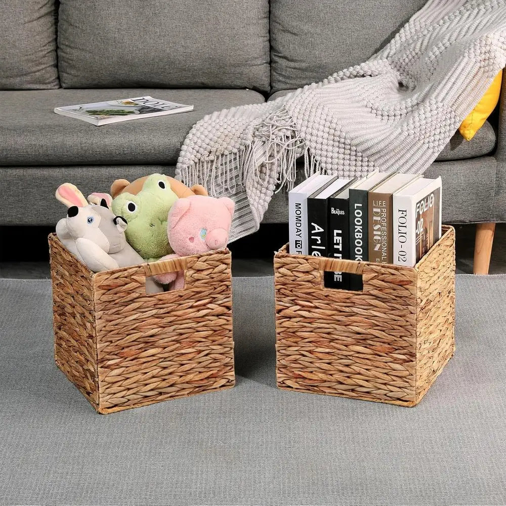 Set of 2 Collapsible Cube Wicker Storage Baskets