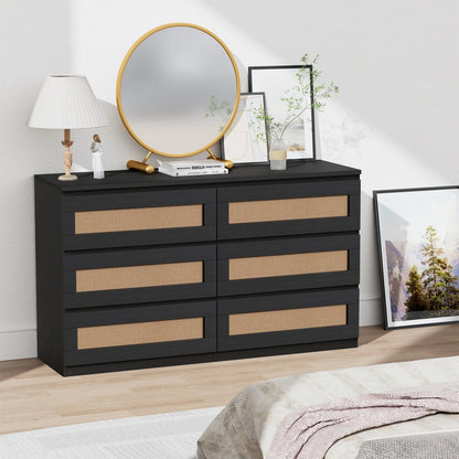 Modern Rattan 6-Drawer Dresser Storage Cabinet