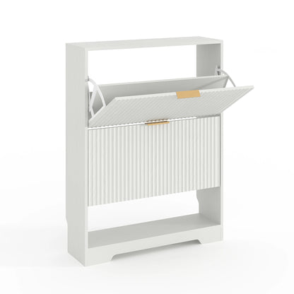 Narrow Shoe Storage Cabinet With 2 Flip Drawers