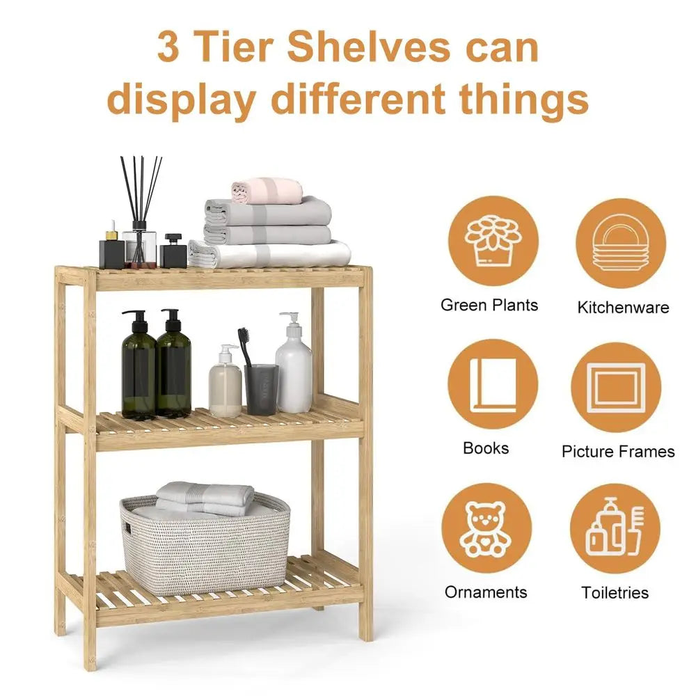 3-Tier Bamboo Rack Multifunctional Storage Shelf