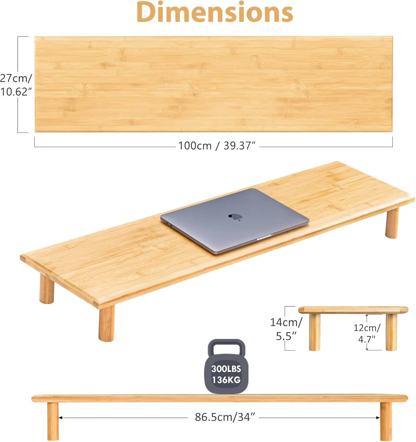 Bamboo Dual Heavy Monitor Stand with Storage