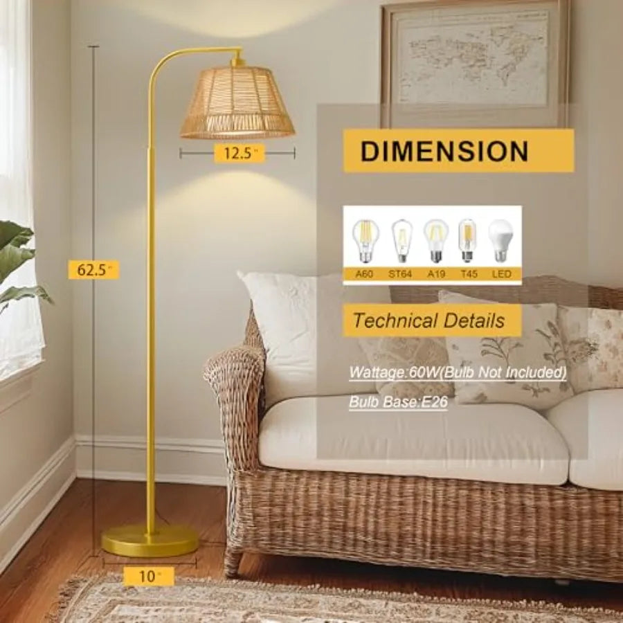 Rattan Boho Floor Lamp for Living Room