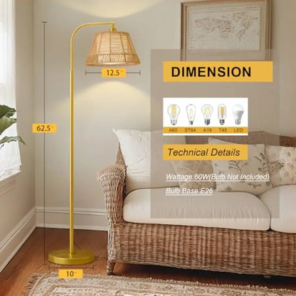 Rattan Boho Floor Lamp for Living Room