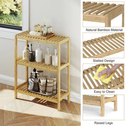 3-Tier Bamboo Rack Multifunctional Storage Shelf
