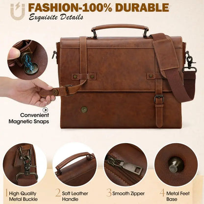 Men's Leather 17 Inch Vintage Briefcase  Laptop Bag