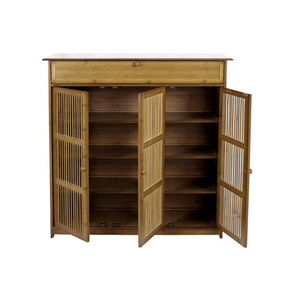 4 Tier Bamboo Shoe Storage Rack with 3 Hollow Doors