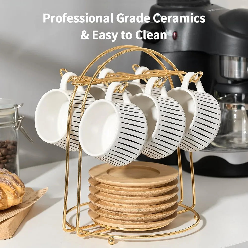 6-Piece Coffee and Tea Cup Set with Saucers