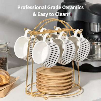 6-Piece Coffee and Tea Cup Set with Saucers