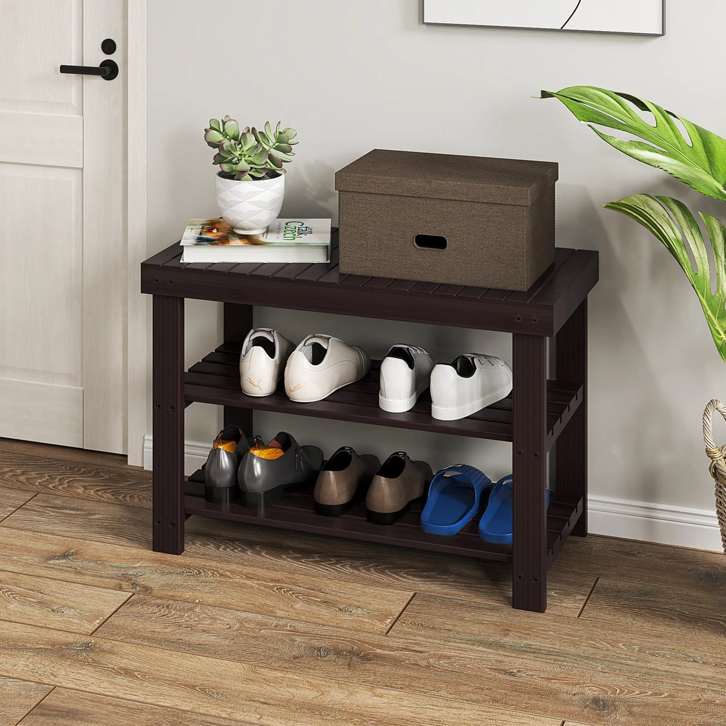 3-Tier Bamboo Entryway Shoe Rack Benches