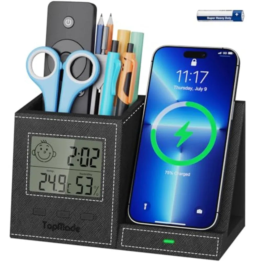 Wireless Charger with Pen Holder Desk Nightstand Organizer