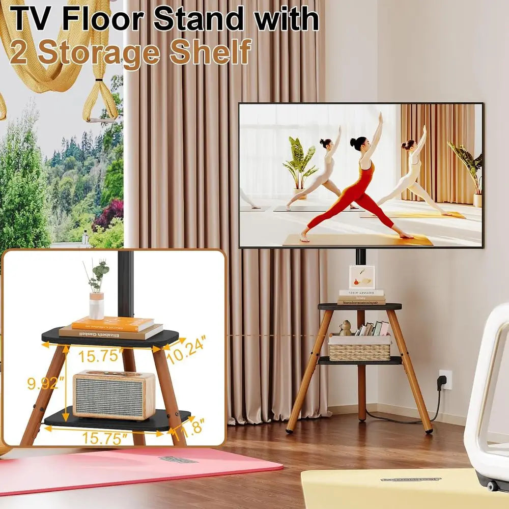 Adjustable Height TV Stand with 2 Shelves and Cable Management