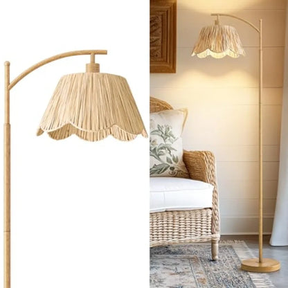Rattan Boho Floor Lamp for Living Room