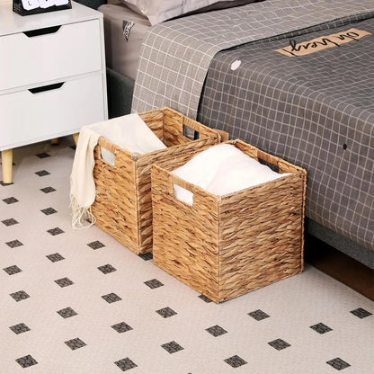 Set of 2 Collapsible Cube Wicker Storage Baskets