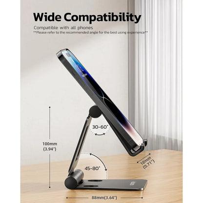 Nulaxy Dual Folding Cell Phone Stand, Fully Adjustable Foldable Desktop Phone Holder Cradle Dock Compatible with Phone 16 15 14