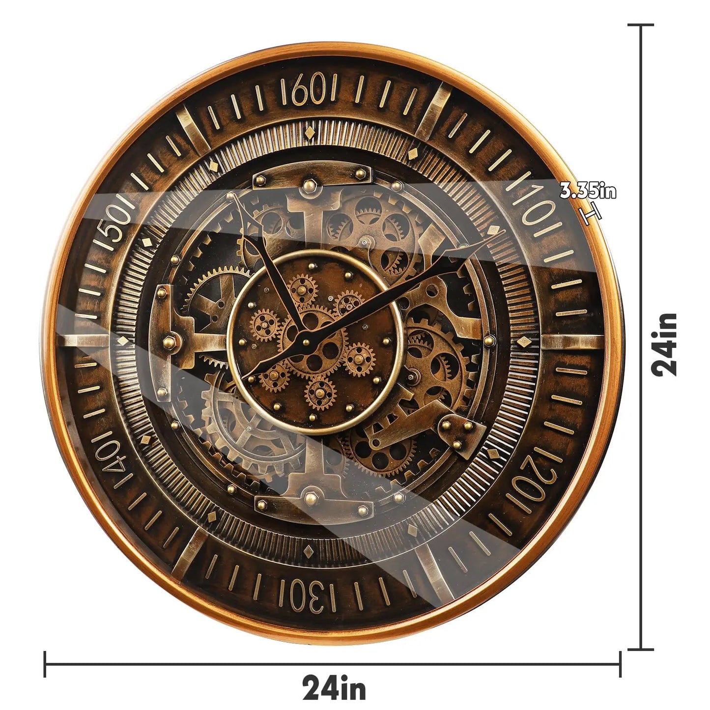 24 Inch Wall Clock With Moving Gears