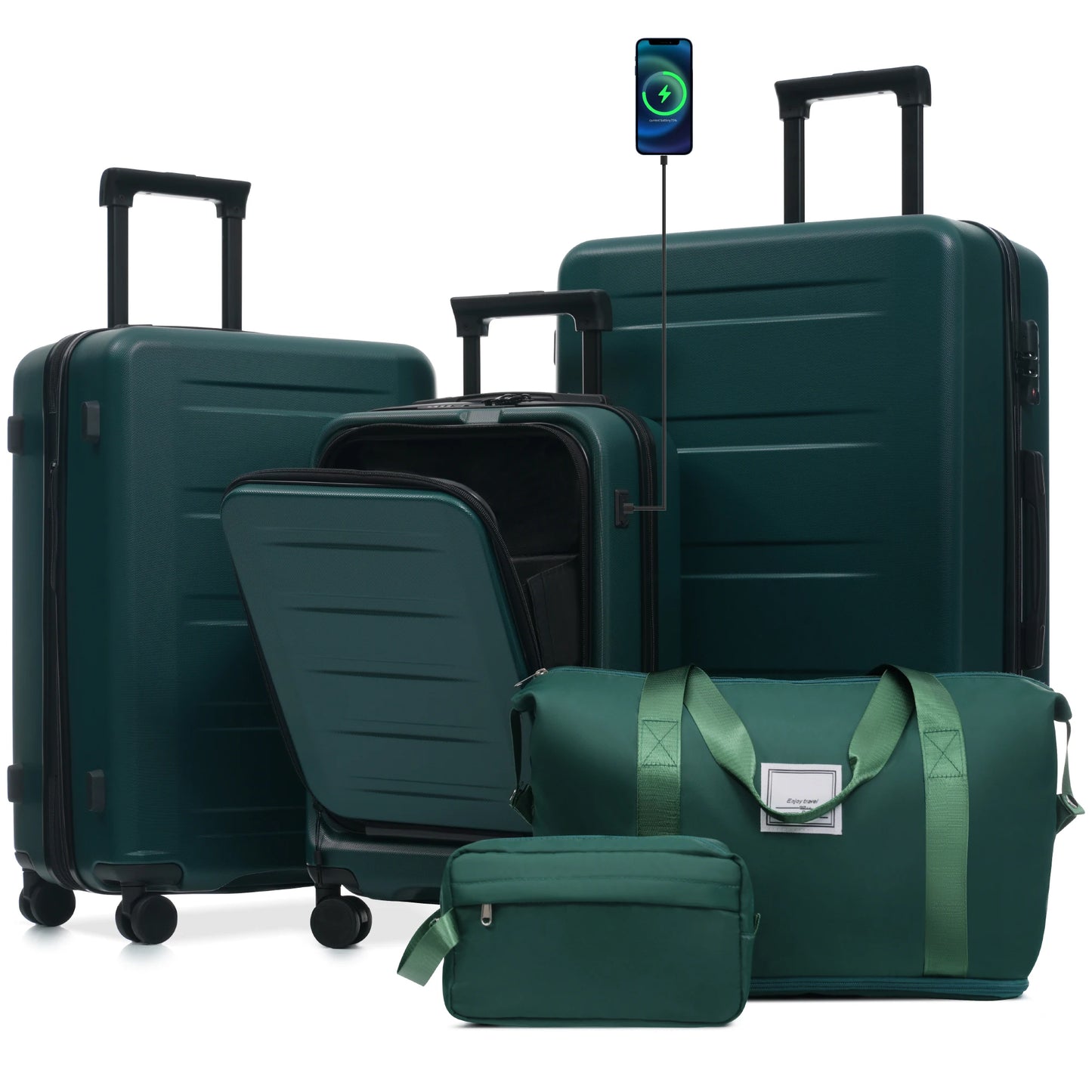 Luggage Sets 5 Piece with Front Opening, Hardside Expandable Carry On Suitcase Set with Double Spinner Wheel