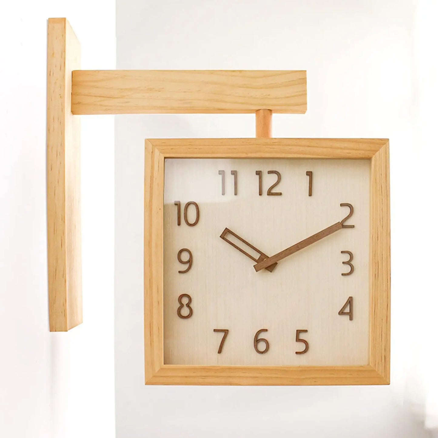Square Wooden Double Sided Silent Wall Clock