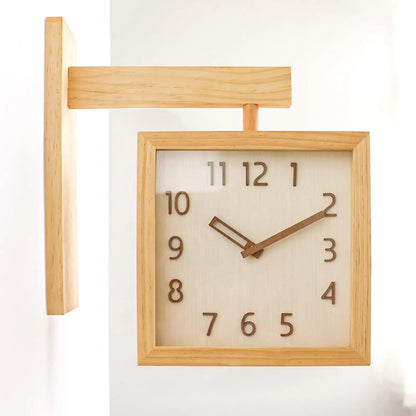 Square Wooden Double Sided Silent Wall Clock