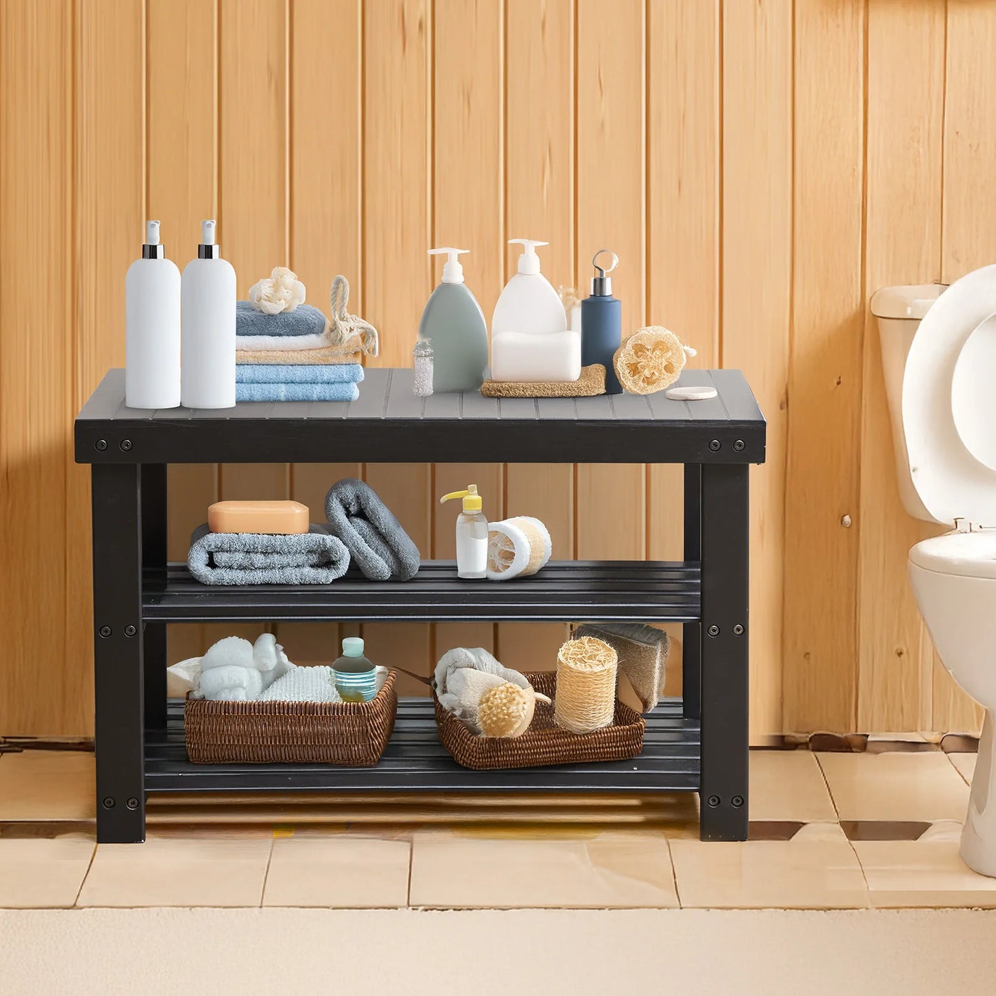 3-Tier Bamboo Shoe Rack Bench
