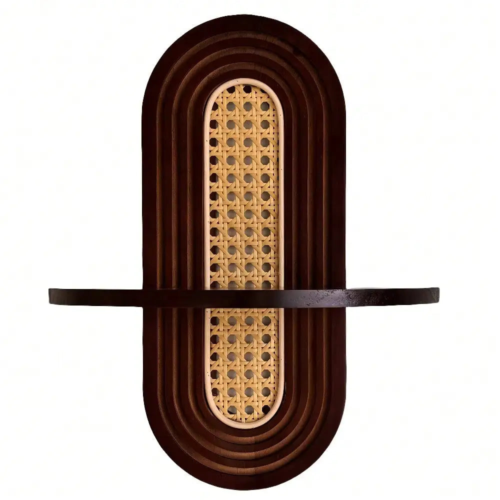 1pc Arched Bohemian Wood Rattan Floating Shelf