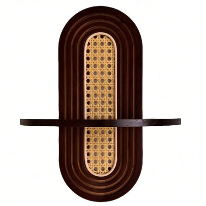 1pc Arched Bohemian Wood Rattan Floating Shelf