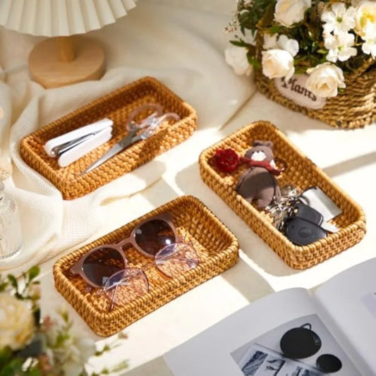 Small Basket for Entryway Rattan Tray Organizer