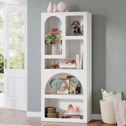 White Arched Bookcase with 5 Irregular Storage Shelves